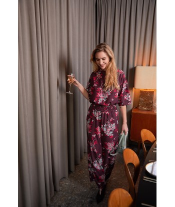 FOUR ROSES losse bordeaux broek met print