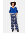 TERRE BLEUE wijde camel broek met blauwe ruiten