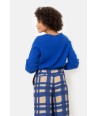 TERRE BLEUE wijde camel broek met blauwe ruiten