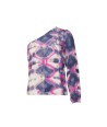 FOUR ROSES bloes one-shoulder in tie-dye print in lila, roze en ecru