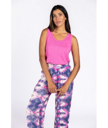 FOUR ROSES losse broek in tie-dye print met lila, roze en ecru