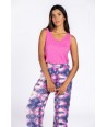 FOUR ROSES losse broek in tie-dye print met lila, roze en ecru