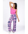 FOUR ROSES losse broek in tie-dye print met lila, roze en ecru