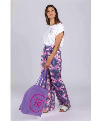 FOUR ROSES losse broek in tie-dye print met lila, roze en ecru