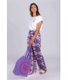 FOUR ROSES losse broek in tie-dye print met lila, roze en ecru