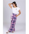 FOUR ROSES losse broek in tie-dye print met lila, roze en ecru