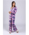 FOUR ROSES bloes one-shoulder in tie-dye print in lila, roze en ecru