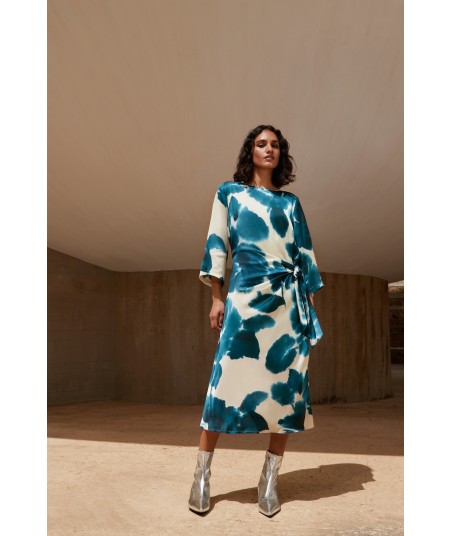 ATMOS enkellange jurk met petrol print